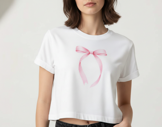 The Pink Ribbon Crop Tee – White