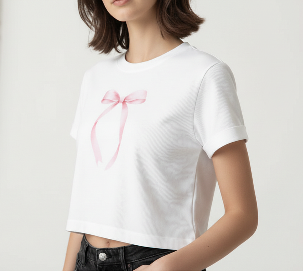 The Pink Ribbon Crop Tee – White