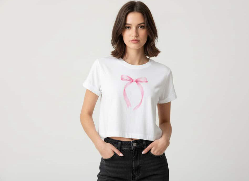 The Pink Ribbon Crop Tee – White
