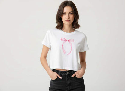 The Pink Ribbon Crop Tee – White